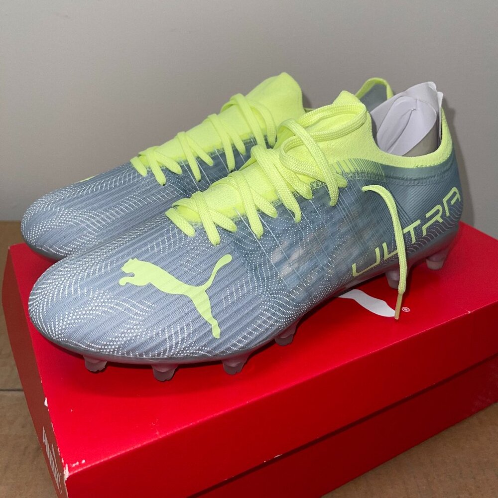 PUMA WOMENS ULTRA 3.4 FG SOCCER CLEATS (10672601) SILVER/GREEN SIZE 10